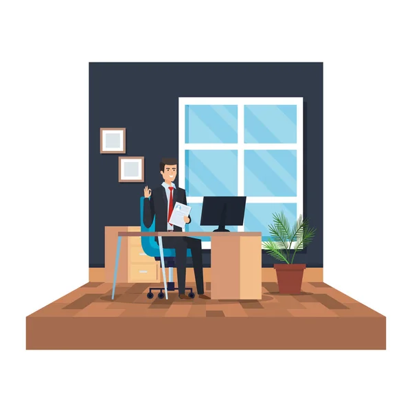 Elegante empresario en el lugar de trabajo — Vector de stock