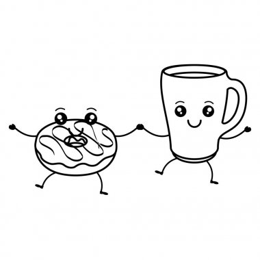 tatlı çörekler kawaii karakterleri ile kahve fincanı