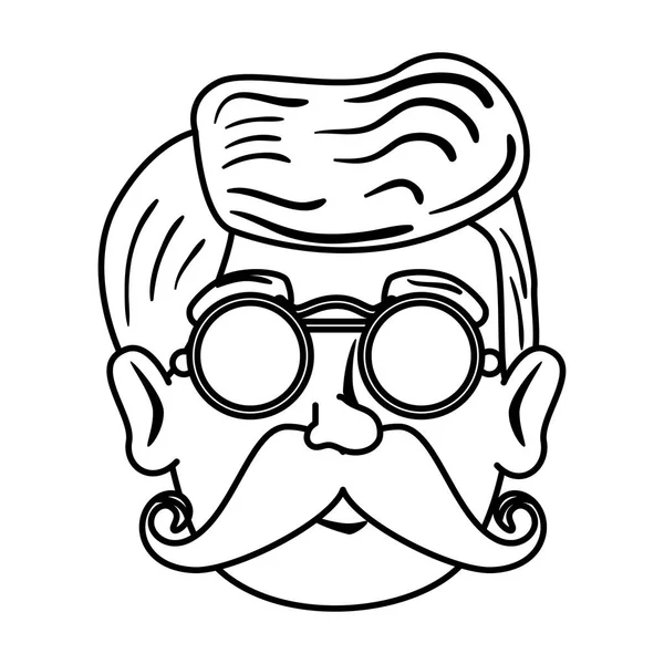 Cabeça hipster homem com bigode e óculos —  Vetores de Stock