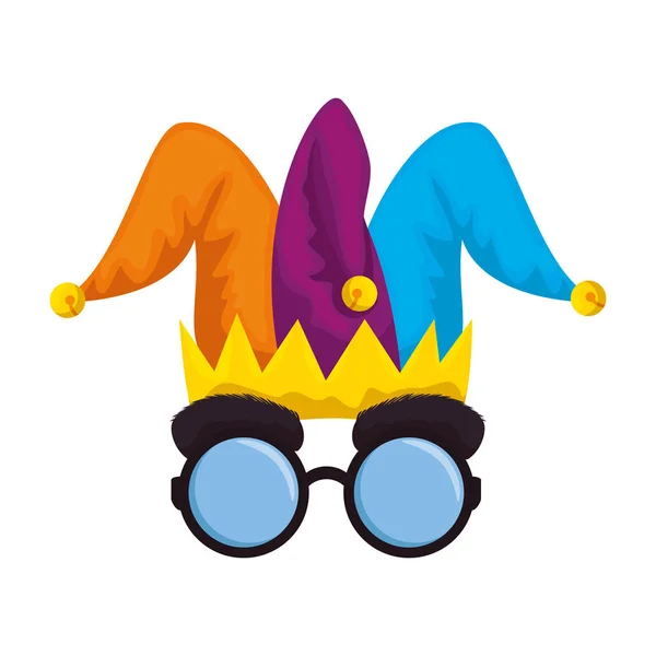 Jester hat and glasses fools day icon — Stock Vector