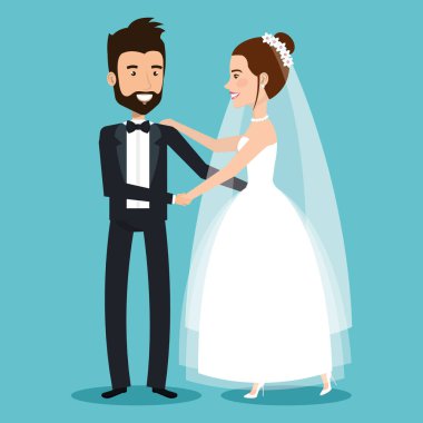 karakter gelin ve damat el ele tutuşan yeni evliler
