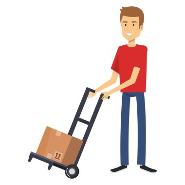 kutu karakter ile genç adam