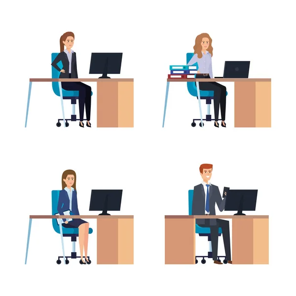 Set executive businesswmen and businessman in the office — Stock Vector