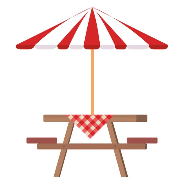 Picknicktisch mit Sonnenschirm und Tischdecken — Stockvektor