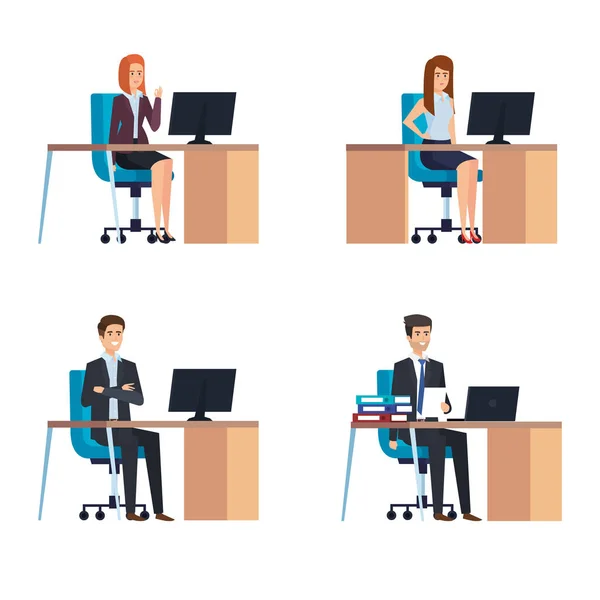 Set professional businesswomen and businessmen in the office — Stock Vector