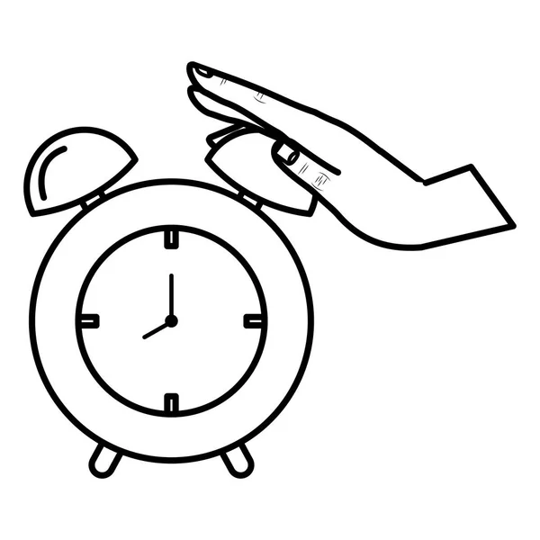 Mano con reloj despertador icono de tiempo — Vector de stock