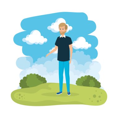 Sakallı genç adam manzarada