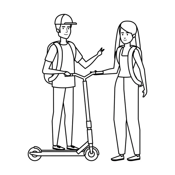 Young couple in folding scooter — Stock Vector