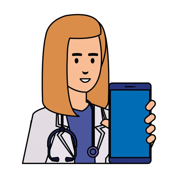 Profissional médico feminino com telemedicina smartphone — Vetor de Stock