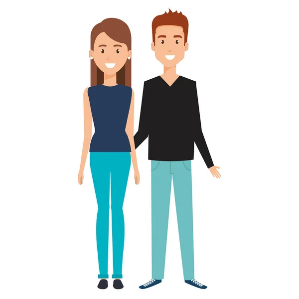 Jóvenes avatares pareja personajes — Vector de stock