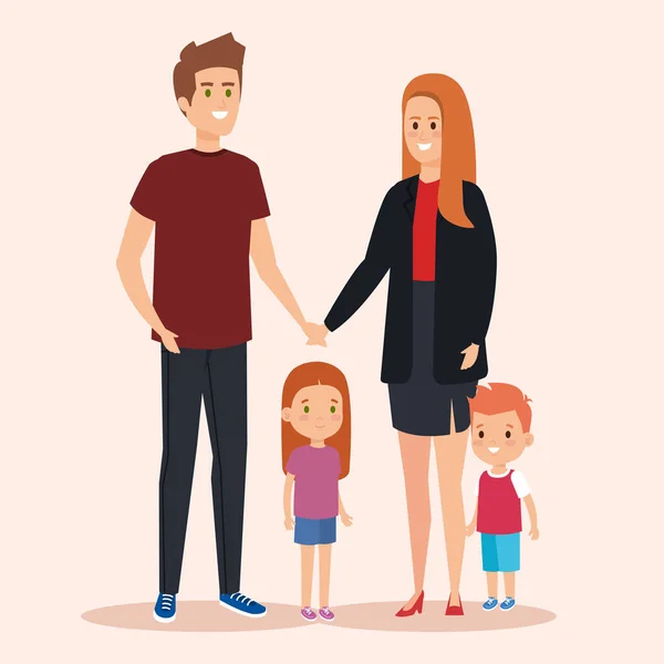 Feliz hombre y mujer con hija e hijo — Archivo Imágenes Vectoriales