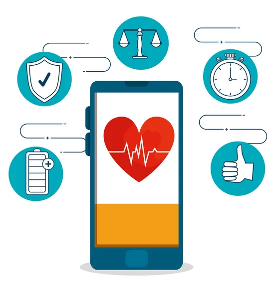 Kalp atışı ve sağlık yaşam tarzı egzersiz ile akıllı telefon — Stok Vektör