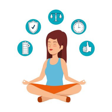 set simgeleri ile yoga yapan güzel kadın