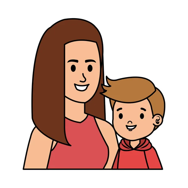 Jovem mãe com pequenos personagens filho — Vetor de Stock