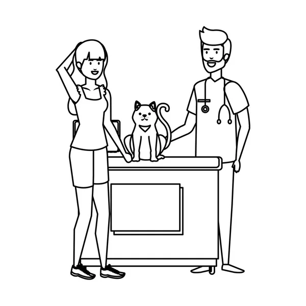 Tierarzt mit Katze und Herrchen — Stockvektor