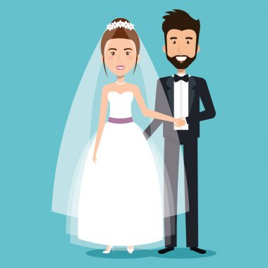 Düğün gününde el ele tutuşan güzel gelin ve damat çifti