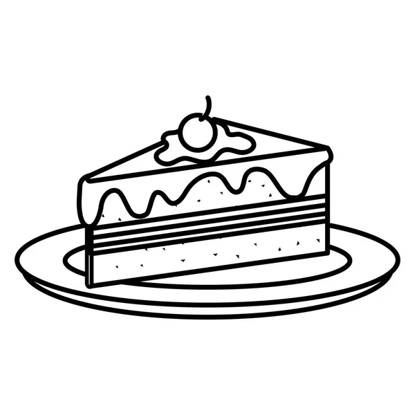 Schotel met heerlijke taart portie — Stockvector