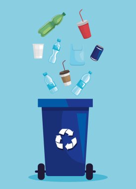 plastik şişe ve bardak ile geri dönüşüm sepeti ile olabilir