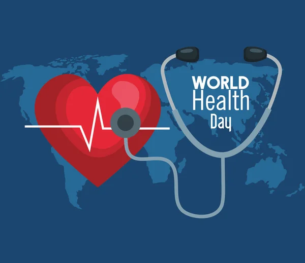 Stetoskop undersökning hjärtslag till hälsa dag — Stock vektor