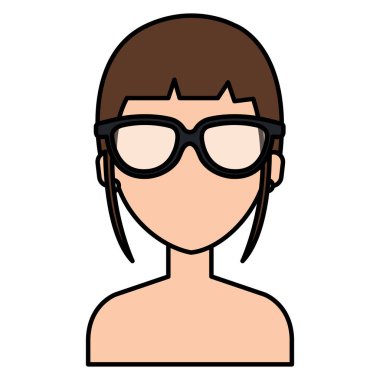 gözlüklü gömleksiz güzel ve genç kadın