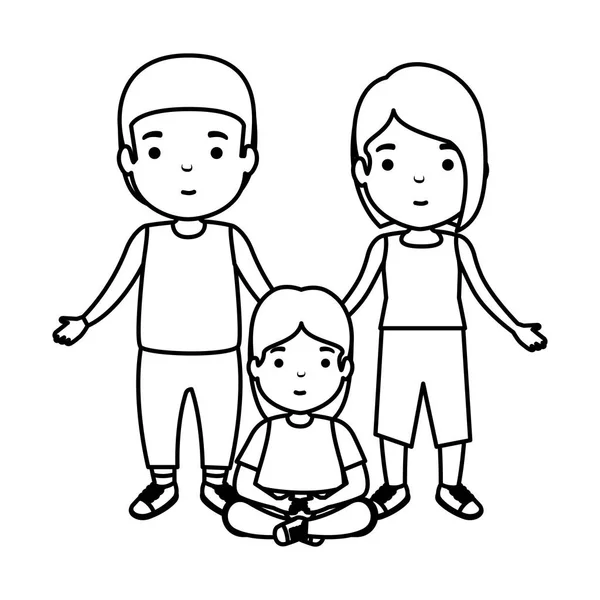 Coppia di genitori con personaggi figlia — Vettoriale Stock