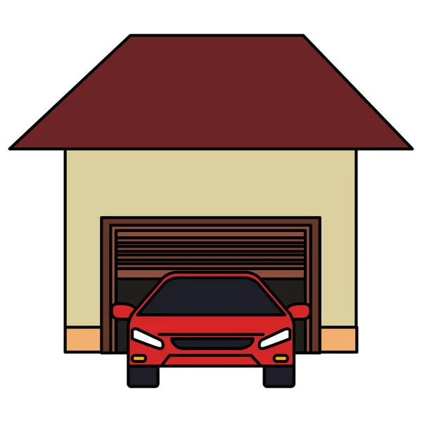 Carro sedan veículo com garagem edifício — Vetor de Stock