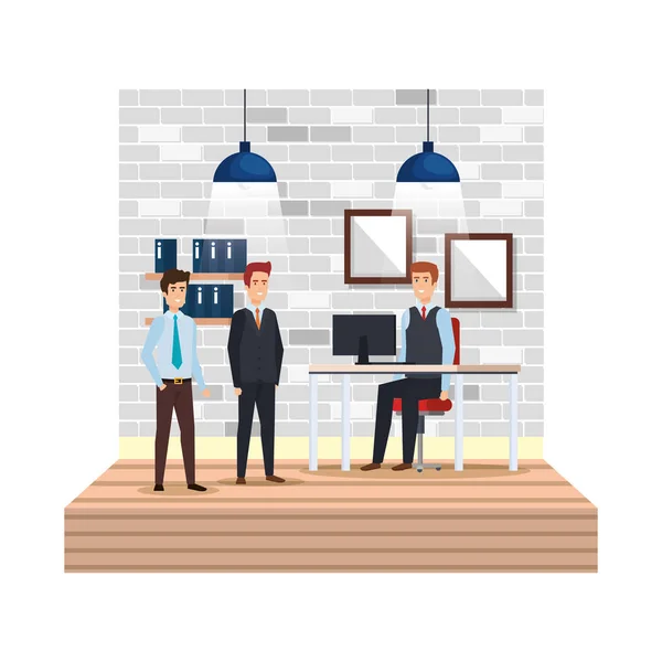 Group of men in the workplace — Stock Vector