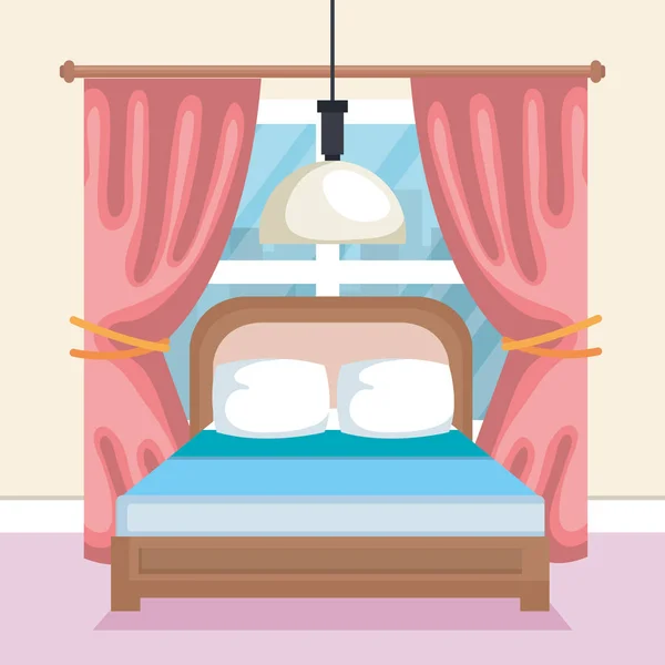 Cama habitación escena icono — Vector de stock