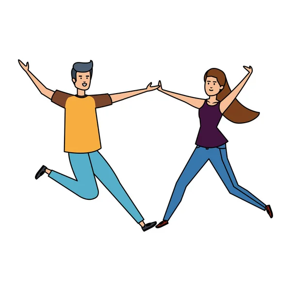 Jeune couple célébrant des personnages avatars — Image vectorielle