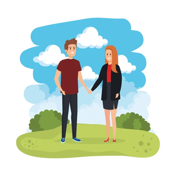 Jeune couple dans le paysage — Image vectorielle