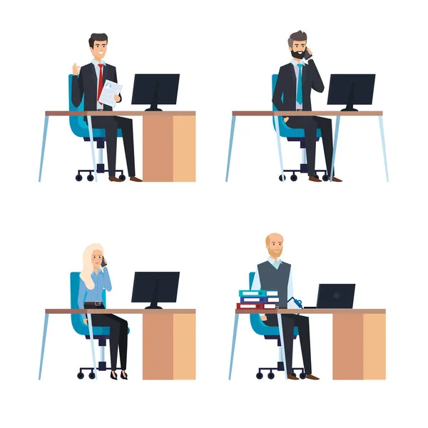 Set professional businesswoman and busineesmen in the office — Stock Vector