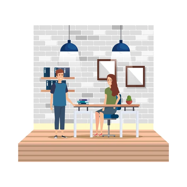 Couple d'affaires sur le lieu de travail — Image vectorielle