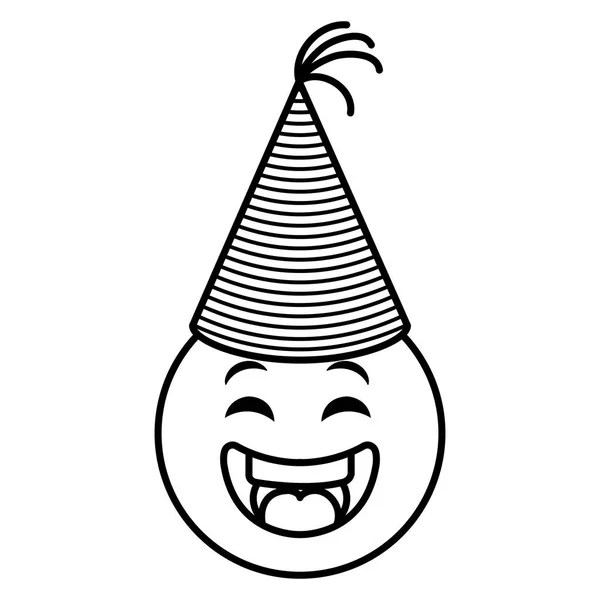 パーティー帽子と絵文字の顔 — ストックベクタ