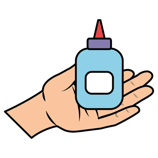 Hand with glue bottle isolated icon — Stock Vector
