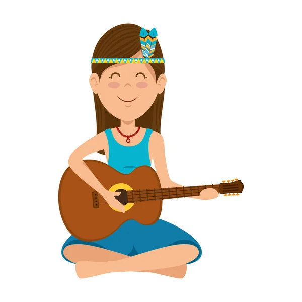 Hippy woman playing guitar character — Stock Vector
