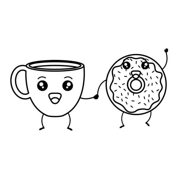 Kaffeetasse mit süßen Donuts kawaii Zeichen — Stockvektor