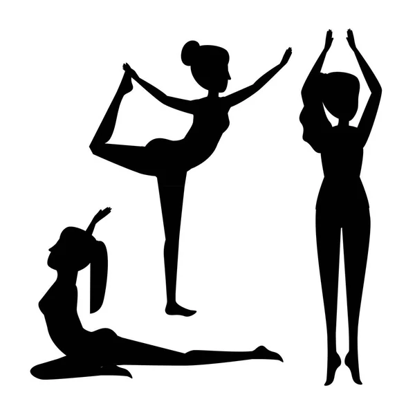 Conjunto de mujeres haciendo ejercicio pose — Vector de stock