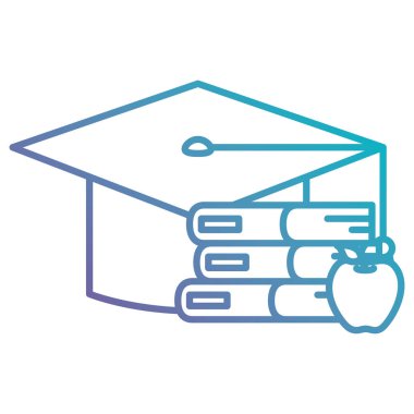 mezuniyet şapka ve elma ile kitap okul kazık