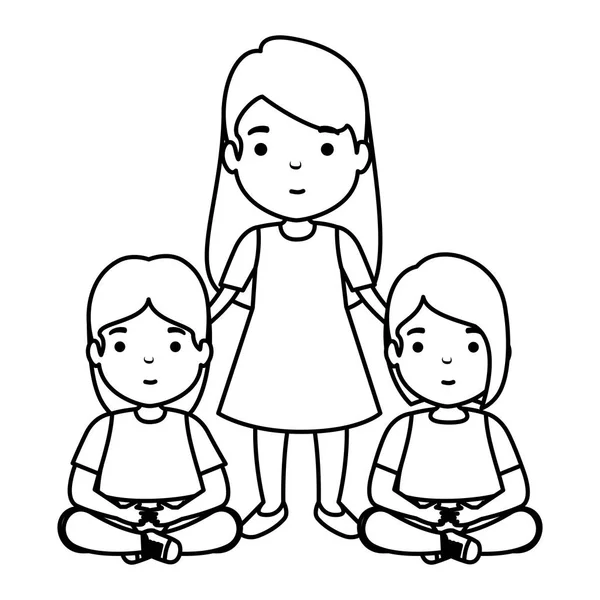 Mother with daughters characters — Stock Vector