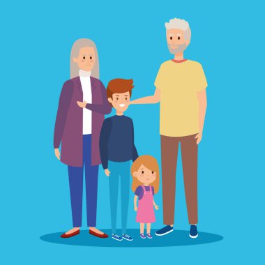 mutlu torunu ve torunu ile birlikte dedesi