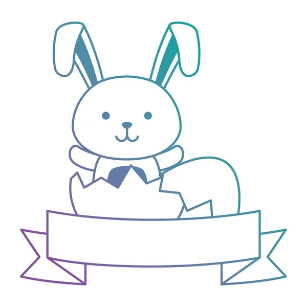 可爱的兔子与破碎的壳复活节庆祝 — 图库矢量图片