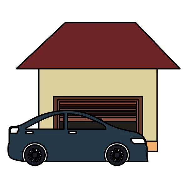 Auto berlina veicolo con edificio garage — Vettoriale Stock