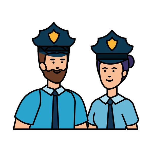 Couple polices officers avatars characters — Stock Vector