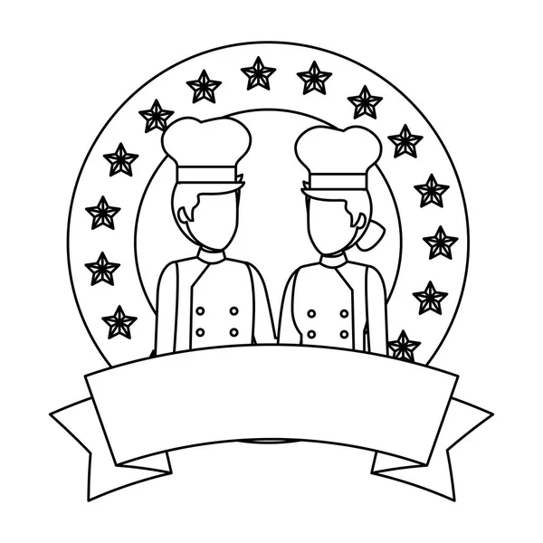 Giovani cuoco coppia avatar personaggi — Vettoriale Stock