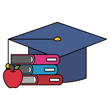 mezuniyet şapka ve elma ile kitap okul kazık