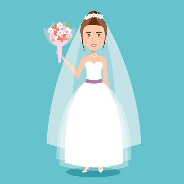 Hermosa novia en un vestido de novia y celebración de ramo — Vector de stock