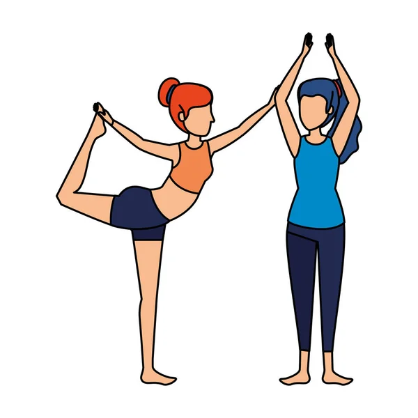 Yoga pozisyon pratik kadın grubu — Stok Vektör