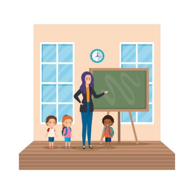 okul çocukları sınıf sahnesi ile öğretmen kadın