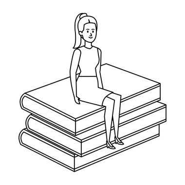 Genç bayan öğretmen kitap karakterinde oturuyor.