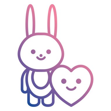 sevimli tavşan ve kalp kawaii karakterleri